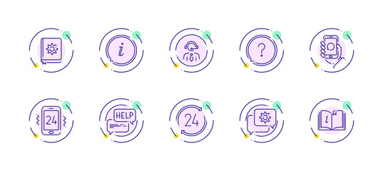 10 in 1 vector icons set related to help and support theme. Violet lineart vector icons