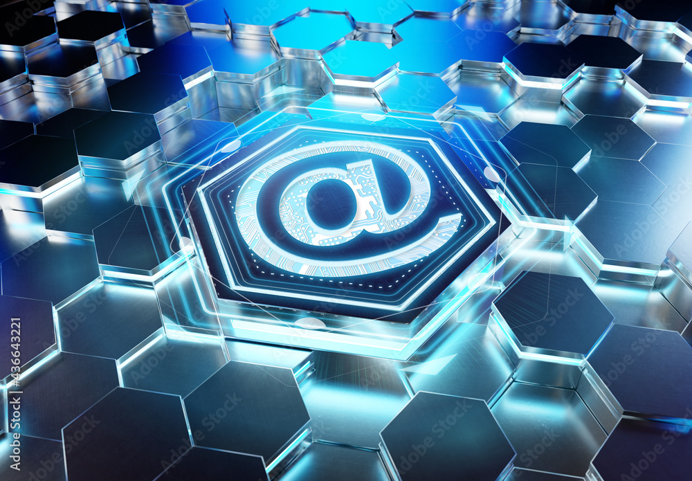 Aufkleber contact icon concept engraved on hexagonal pedestral background. at logo glowing on abstract digital