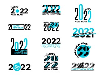 Collection 2022 signs. New year 22 logo, art calendar typography elements. Creative artwork, isolated numbers for cards banners recent vector symbols