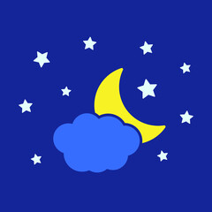 Moon, stars and clouds vector icon on background. Night sky icon.