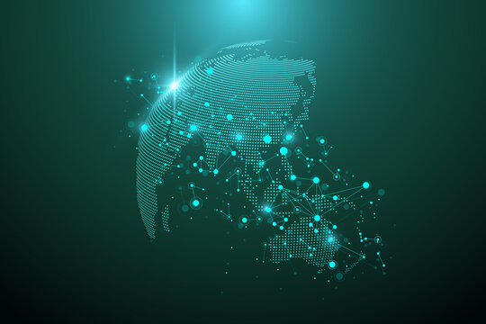 Virtual Graphic Background Communication with World Globe. A sense of science and technology. Digital data visualization, illustration.
