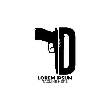 Pistol Or Gun Concept D Logo Letter.