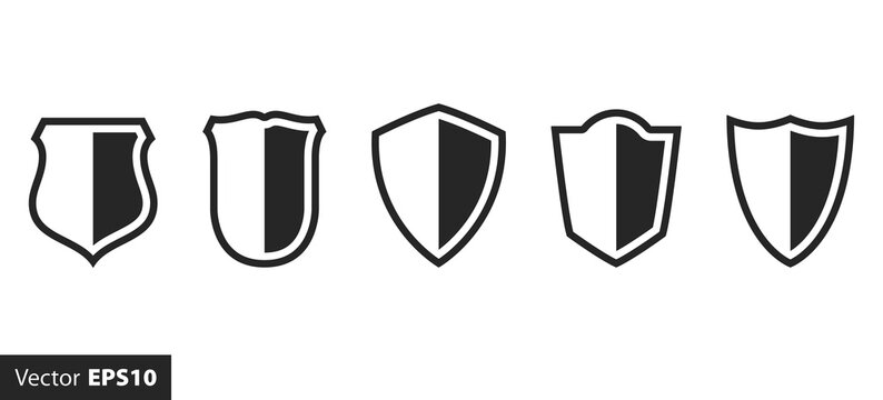 Shield icons collection. Protect, security, defense, family crest, heraldry protect shield set. Set of different shields. Vector illustration