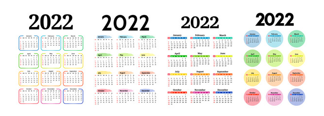Fototapeta na wymiar Calendar for 2022 isolated on a white background