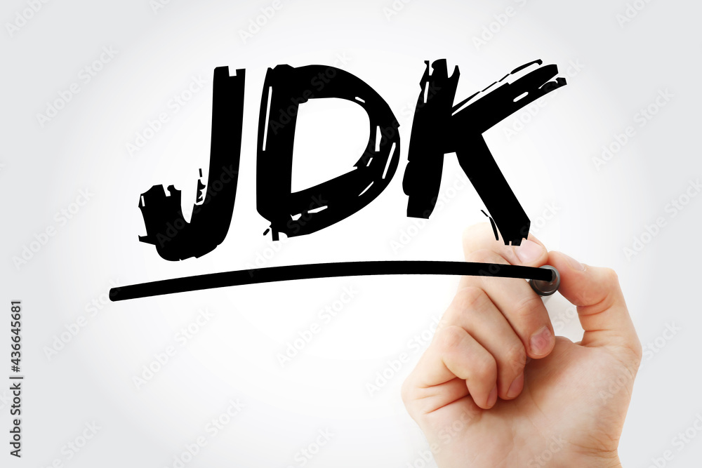 Poster jdk - java development kit acronym with marker, technology concept background