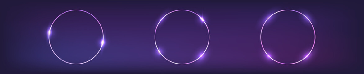 Neon round frame with shining effects