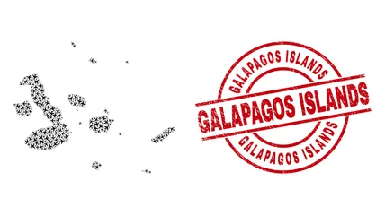 Foto op Canvas Galapagos Islands rubber seal, and Galapagos Islands map collage of airliner elements. Collage Galapagos Islands map designed with aeroplanes. Red seal with Galapagos Islands text, © Evgeny