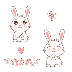 Two rabbits in kawaii style