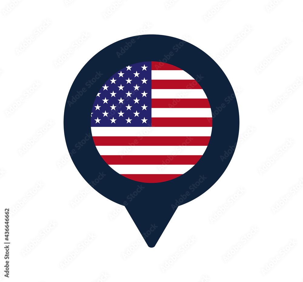 Poster usa flag and map pointer icon. national flag location icon vector design, gps locator pin. vector il