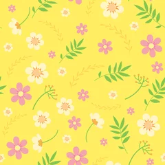 Foto op Canvas Abstract floral seamless pattern. Cute colors, painting on a yellow background. Wallpaper. Vector illustration © Natasha Chernysheva