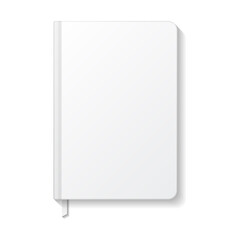Blank white book or notebook rounded edges with white ribbon bookmark top view mockup template.