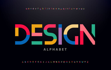 Modern bright colorful font, alphabet letters and numbers