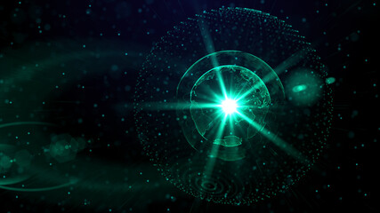 Digital green planet of Earth, 3D animation