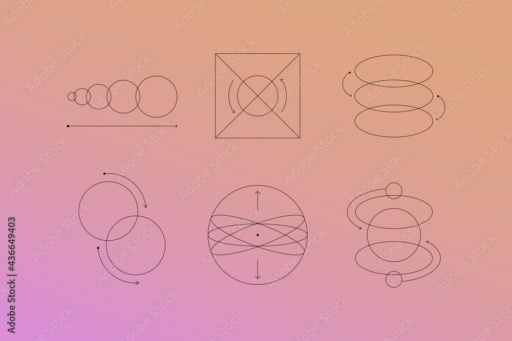 Poster Vector set of linear design elements for logo templates in modern minimalist style with copy space for text and gradient backgrounds