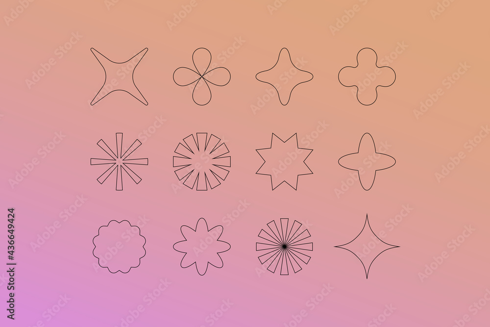 Poster Vector set of linear design elements for logo templates in modern minimalist style with copy space for text and gradient backgrounds