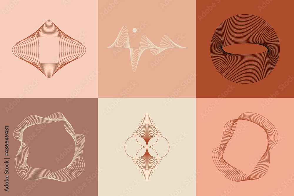 Poster Vector set of linear boho icons and symbols - abstract logo design templates  and prints - design elements for decoration in modern minimalist style for social media posts, stories
