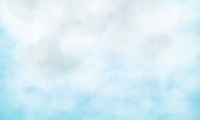 White fluffy clouds on blue sky digital illustration. Pure and tranquil painting. Freedom and peace representation. Great as backdrop background cover or blank for any design purposes. 