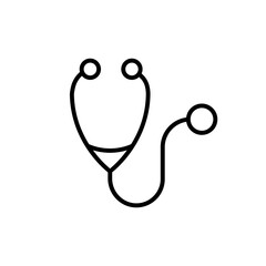 Stethoscope doctor tools black line icon. Cardiologist medical equipment. Medical tool. Flat isolated symbol sign for: illustration, logo, mobile, app, design, web, dev, ui, ux, gui. Vector EPS 10