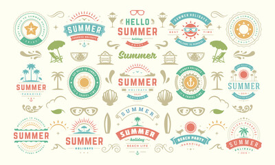 Summer labels and badges design set retro typography for posters, greeting cards and banners.
