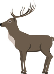 Sambar deer side view illustration with shadow lines for wildlife cartoons