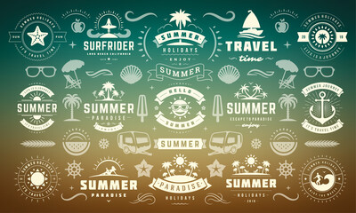 Summer labels and badges design set retro typography for posters, greeting cards and banners.