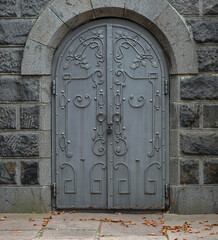 Metal old exterior door with a pattern.