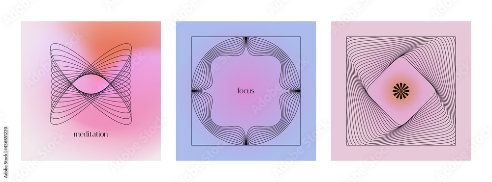 Poster Vector set of linear design elements for logo templates in modern minimalist style with copy space for text and gradient backgrounds