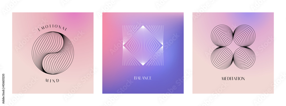 Aufkleber Vector set of linear design elements for logo templates in modern minimalist style with copy space for text and gradient backgrounds
