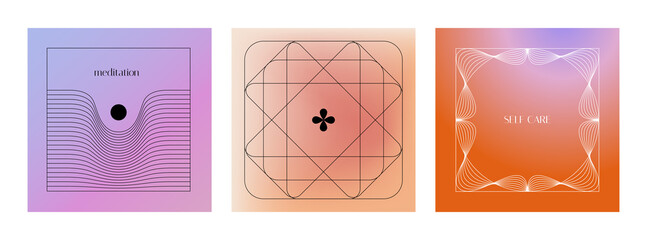 Vector set of linear design elements for logo templates in modern minimalist style with copy space for text and gradient backgrounds