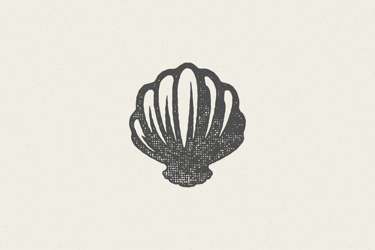 Seashell silhouette for logo hand drawn stamp effect vector illustration.