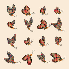 butterflies flight vector illustration set  