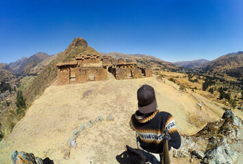 View to the ruins of Machu Pitumarka in the district of Pitumarca, near the city of Cusco - Peru