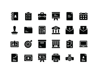 Business and Office Supplies Glyph Icon Set