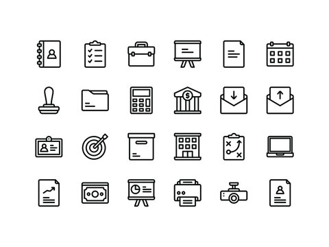 Business and Office Supplies Outline Icon Set