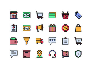 E-commerce and Shopping Lineal Color Icon Set