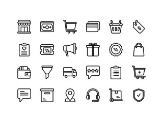 E-commerce and Shopping Outline Icon Set