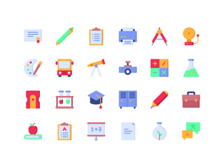 School and Education Flat Icon Set