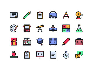 School and Education Lineal Color Icon Set