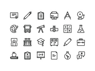 School and Education Outline Icon Set