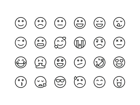 Emoticon and Emoji Outline Icon Set