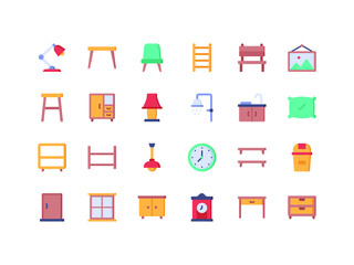 Furniture and Household Items Flat Icon Set