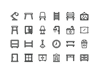 Furniture and Household Outline Items Icon Set