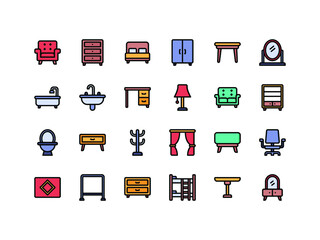 Furniture and Household Items Lineal Color Icon Set