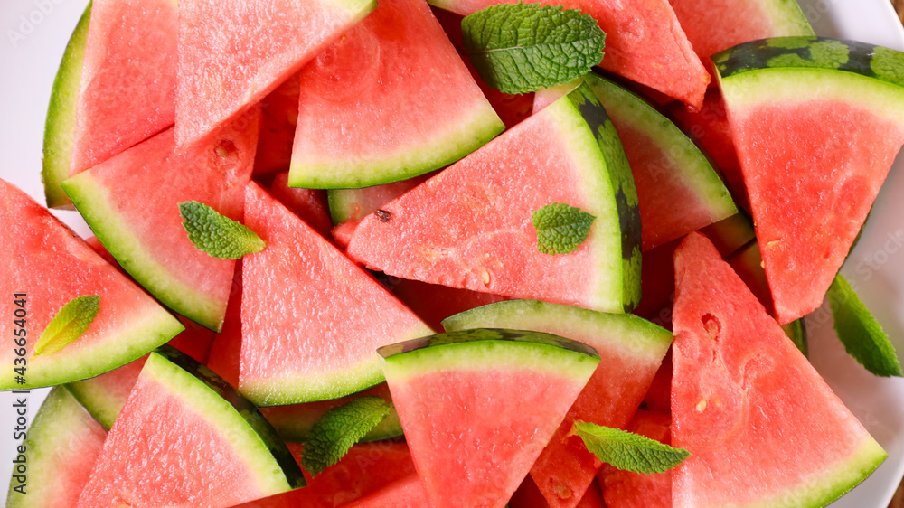 Poster fresh watermelon sliced- top view