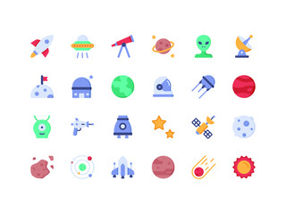 Space Objects Flat Icon Set