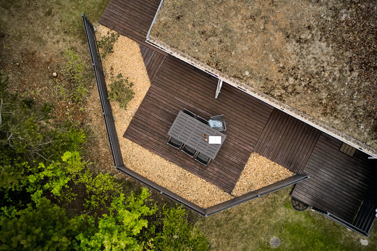 Drone Shot Of Patio Of House In Denmark