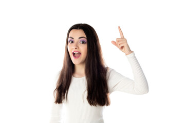 Portrait of beautiful teen girl with purple makeup closeup