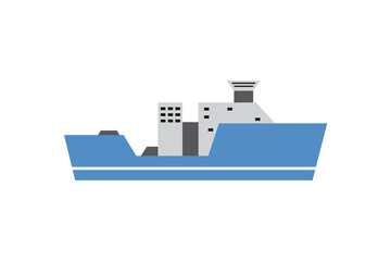 Large cargo or marine cruise ship flat vector illustration isolated on white.