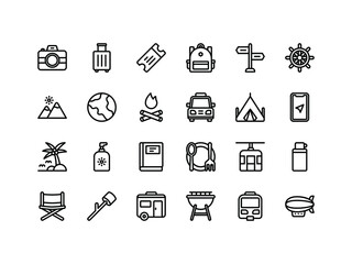 Vacation and Travel Outline Icon Set