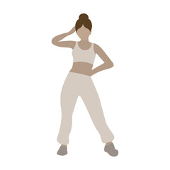 Girl in a tracksuit, beautiful pose, beige suit